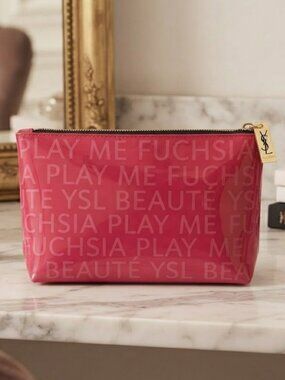 YSL Beaute Cosmetics Pouch Makeup Bag Yves Saint Laurent Fuchsia Toiletry Clutch